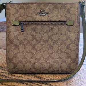 Coach Canvas Crossbody Bag With Green Trim 10x10